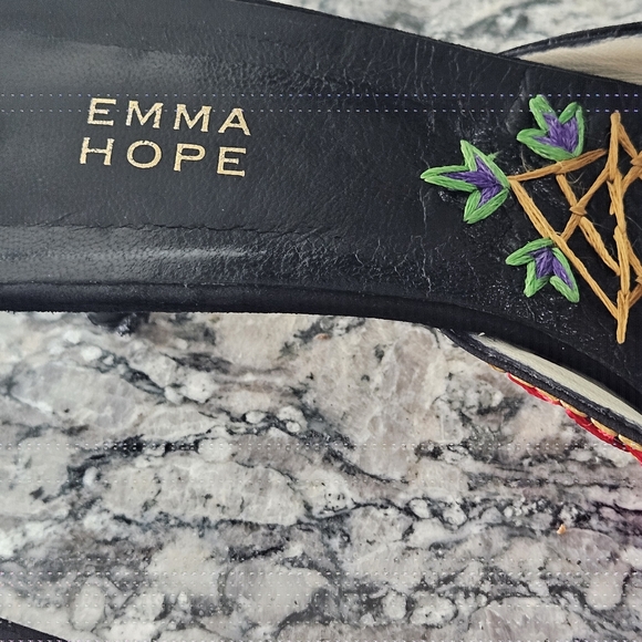 EMMA HOPE ITALY Hand Sewn Embroidered Pointed Kitten Heel Mule Shoes - Picture 12 of 16
